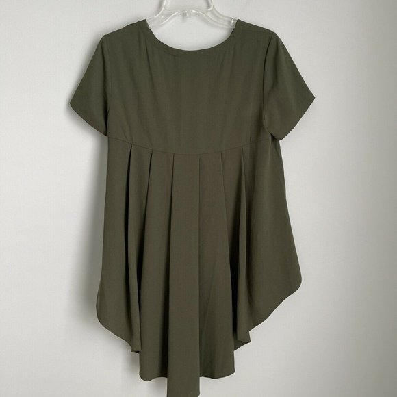 Crosby by Mollie Burch Green High Low Hem Short Sleeve Blouse Pleated Ba… - Picture 3 of 6